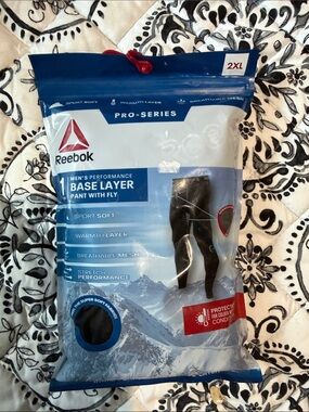Reebok Black Base Layer Pants in Blue-Branded Packaging